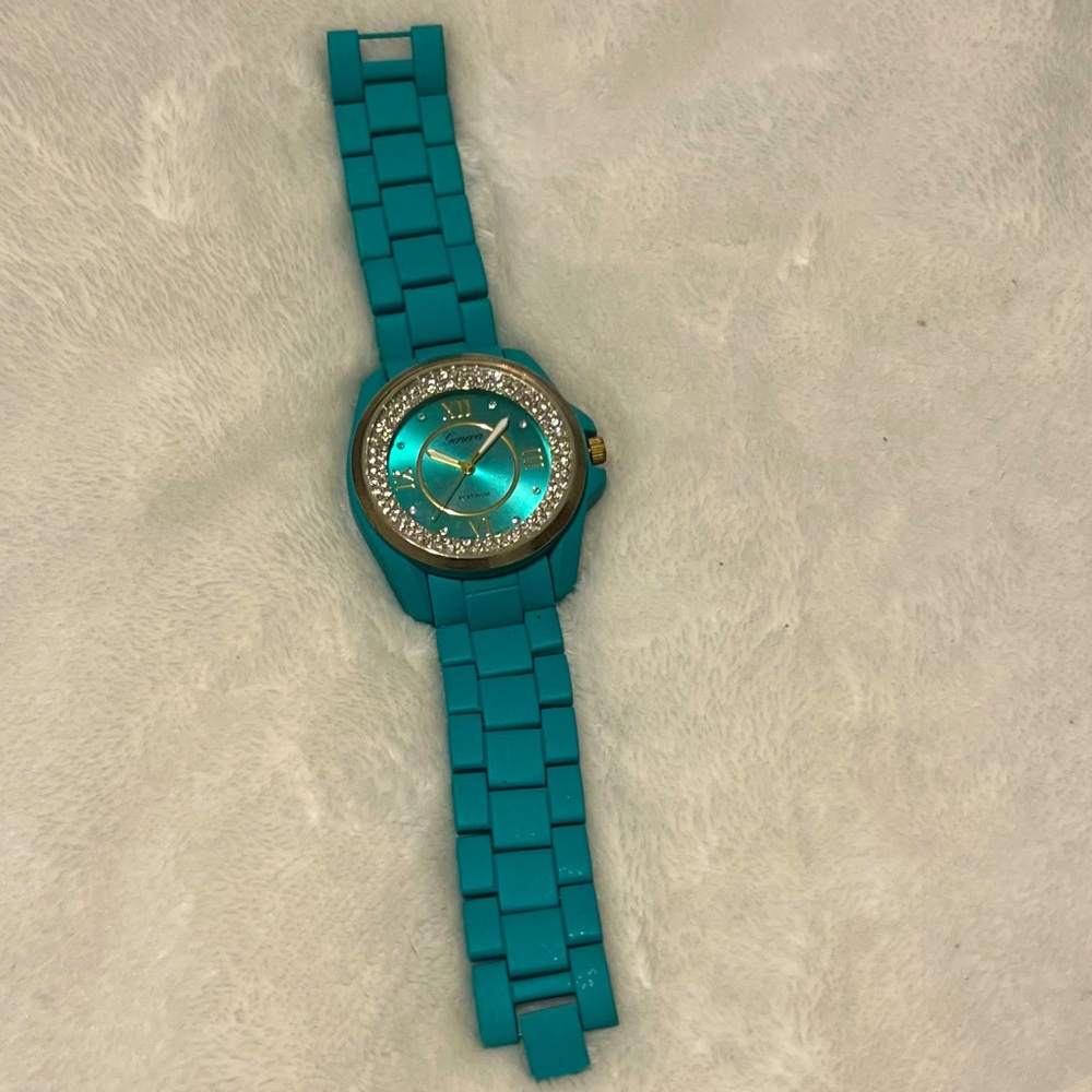 Ceramic Oversized Geneva Platinum Watch- Jade Teal